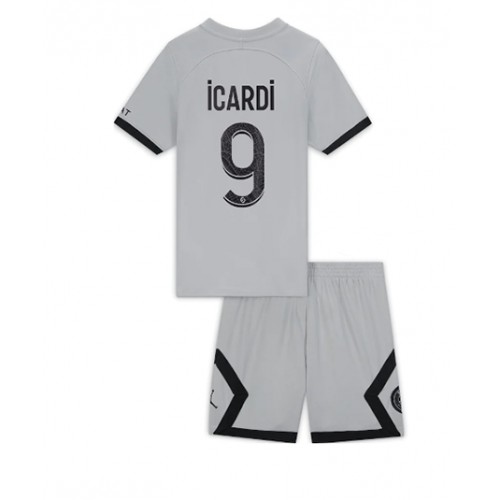 Paris Saint-Germain Mauro Icardi #9 Bortedraktsett Barn 2022-23 Kortermet (+ Korte bukser) Paris Saint-Germain Mauro Icardi #9 Bortedraktsett Barn 2022-23 Kortermet (+ Korte bukser)